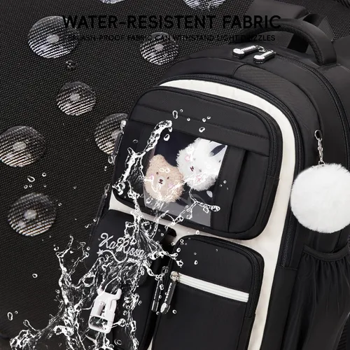 Vista 8 de Juego de mochila para niñas con lonchera de 3 piezas, juego de mochila escolar kawaii para niños de primaria y secundaria, mochila linda y liviana