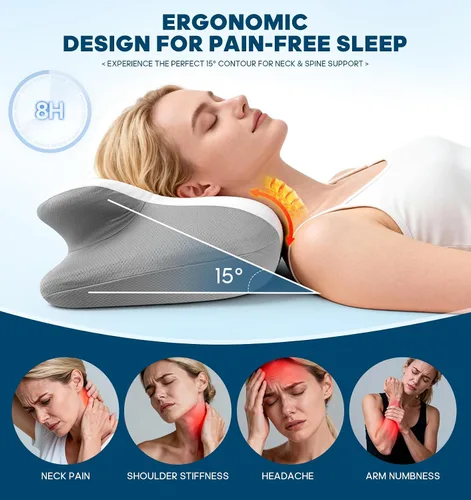 Vista 10 de Almohada de apoyo para el cuello para dormir, almohadas de espuma viscoelástica de contorno para dolor de cuello, almohada cervical ortopédica