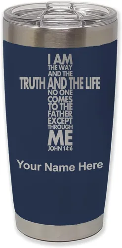 Vista 20 de LaserGram Vaso aislado al vacío de 20 onzas, versículo de la Biblia John 14-6, grabado personalizado incluido (negro) Engraved Gift for Christian