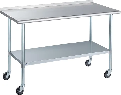 Vista 86 de ROCKPOINT Mesa de acero inoxidable para preparación y trabajo, 14x24 pulgadas; mesa de cocina comercial de metal NSF resistente con estante inferior