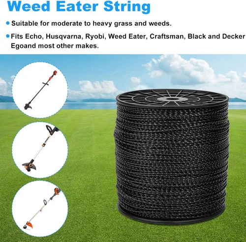 Vista 2 de RO6G Cuerda de 5 libras, línea de recortadora de hilo comercial Twist, cuerda Wacker para recortadora de malezas Echo Black Diamond/String Trimmer