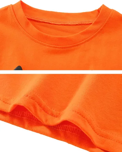 Vista 4 de CM-Kid Camisa de Halloween para niños pequeños, niñas, calabaza, fantasma, dinosaurio, camiseta de manga corta para niños, camisetas de algodón de 2