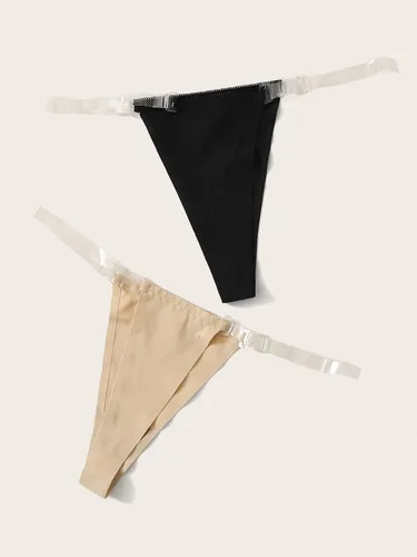 Vista 2 de GORGLITTER Ropa interior de 2 piezas para mujer, tangas de cadena en G, correa transparente, invisible, sin costuras, ropa interior transparente
