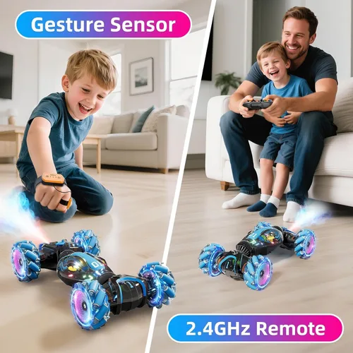 Vista 2 de Gigilli Auto de acrobacias RC con detección de gestos para niños de 8 a 12 años, autos RC para niños, juguetes de giro y deriva con luces de música
