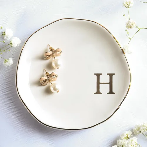 Vista 12 de Bandeja de Cerámica para Joyas, Plato para Anillos, Personalizada con Monograma S, Regalos de Compromiso y Boda, para Cumpleaños, Día de la Madre