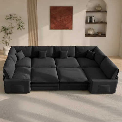 Vista 39 de Sofá seccional modular de 107", sofá de nube en forma de L con otomana Negro