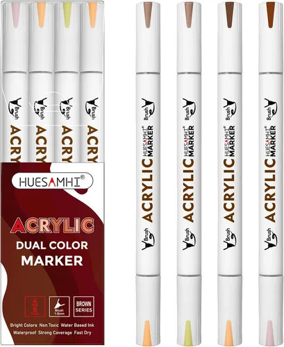 Vista 9 de Acrylic Paint Markers, 24 Pack Dual Tip Brush Pens - 48 Colors Double Ended Permanent Markers for Rock Painting, Ceramic, Glass, Wood, Canvas & Art