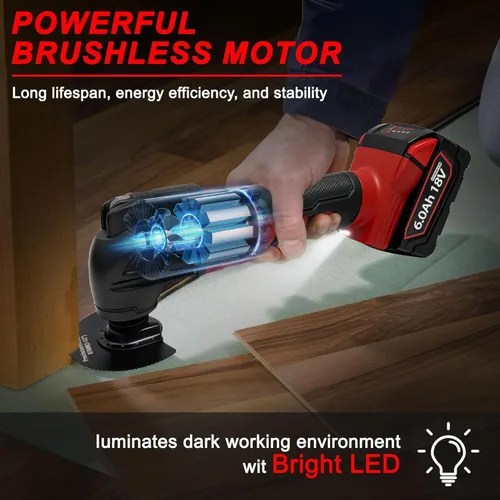 Vista 9 de Multiherramientas oscilantes para batería Milwaukee de 18 V, multiherramienta inalámbrica con 6 velocidades variables 8,500-21,000 RPM, 23 piezas