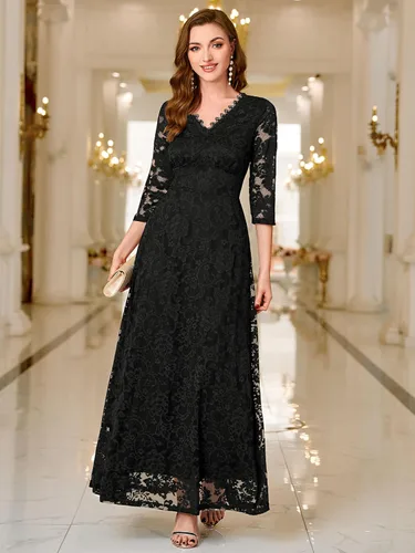 Vista 3 de MISSMAY Vestido largo formal de encaje floral con mangas 23 para dama de honor