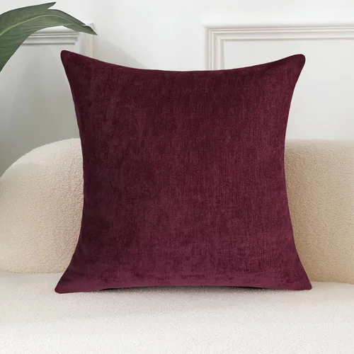 Vista 3 de Juego de 2 fundas de almohada decorativas de pana burdeos suaves y acogedoras, fundas de cojín cuadradas de chenilla para sofá, decoración de sala