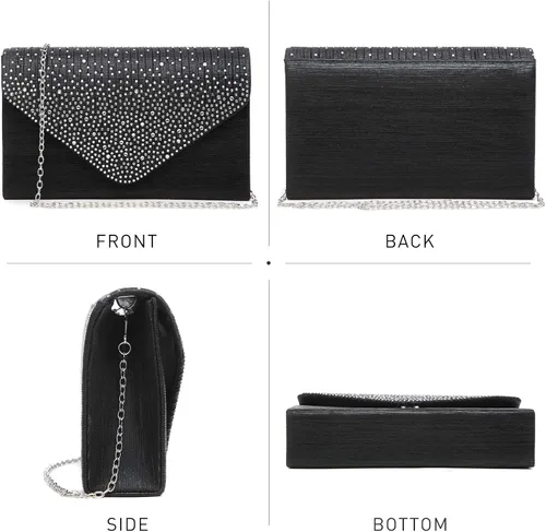 Vista 2 de Dasein Bolso de noche de satén para mujer bolso de mano con diamantes de imitación bolso de boda graduación bolso formal para fiesta de cóctel