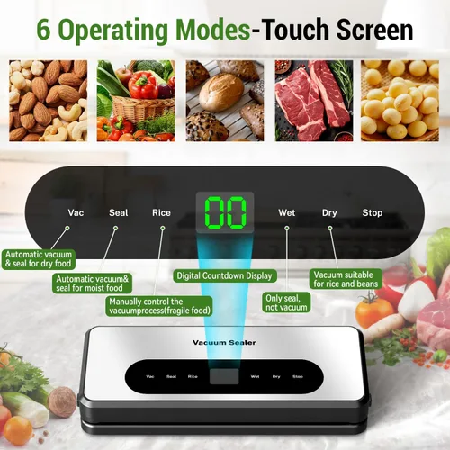 Vista 4 de Sellador al vacío para alimentos, máquina selladora al vacío de ahorro de alimentos, potente succión, cortador integrado, sellador de alimentos