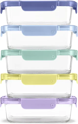 Vista 16 de Ello Color Lock Glass Meal Prep Sets Leak-Proof Glass Food Storage Containers with Airtight BPA-Free Plastic Lids, Dishwasher, Microwave, and