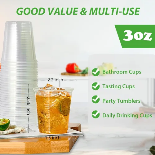 Vista 7 de Lilymicky - 500 unidades de vasos de plástico transparente de 3 onzas, pequeños vasos desechables para el baño, recipientes de enjuague bucal