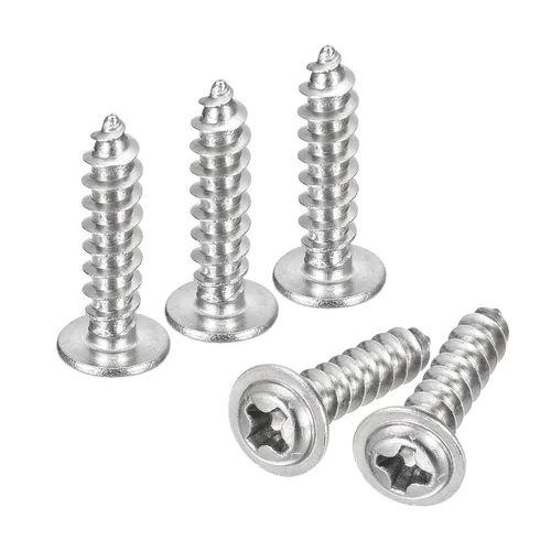 Vista 41 de uxcell ST3x6mm Phillips Pan Head Tornillo Autorroscante con Arandela, 100 piezas - Tornillo de madera de acero inoxidable 304 rosca completa (plata)