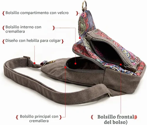 Vista 5 de Bolso bandolera de viaje bohemio para mujer, bolso cruzado pequeño y ligero Gris/M