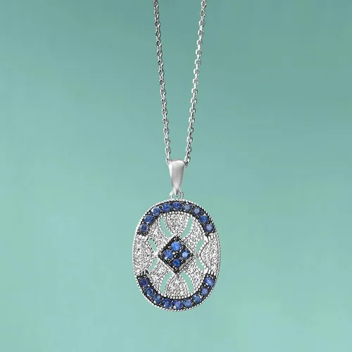 Vista 3 de Ross-Simons 0.70 ct. t.w. Sapphire and .10 ct. t.w. Diamond Pendant Necklace in Sterling Silver