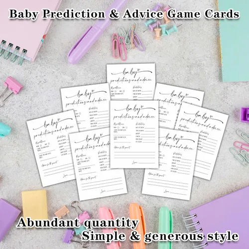 Vista 3 de Tarjetas de predicción y consejos para bebés, tarjetas de juegos de baby shower, minimalismo para niños o niñas, decoración y suministros de fiesta