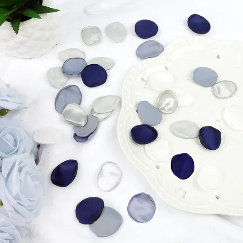 Vista 6 de Emivery Pétalos de rosa de seda, 300 pétalos de flores azul polvoriento, con bolsa de organza, pétalos de dispersión de flores para boda, pasillo