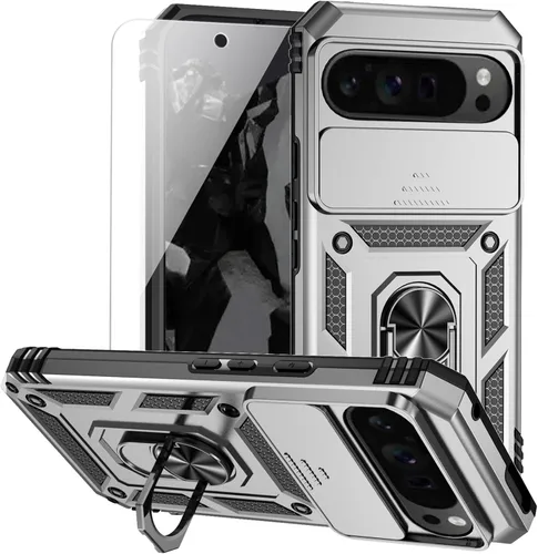 Vista 11 de Funda para Google Pixel 9 Pro XL con cubierta para lente de cámara, protector de pantalla HD, doble capa de grado militar a prueba de caídas