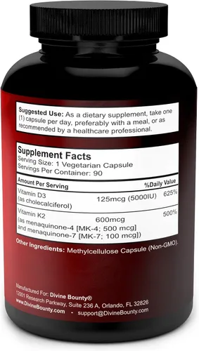 Vista 3 de Divine Bounty Vitamina K2 con D3 y paquete multivitamínico para hombres