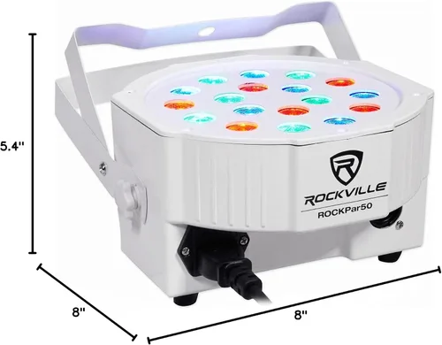 Vista 10 de (10) Rockville RockPAR50 LED RGB Compact Par Can DJ/Club/Stage DMX Luz de lavado - Blanco