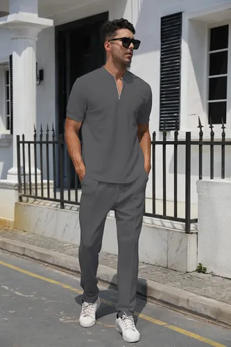 Vista 74 de FZNHQL Conjunto deportivo de moda para hombre, 2 piezas, casual, atlético, para correr, manga corta/larga, conjunto para hombre