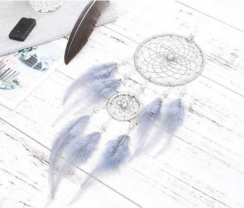 Vista 4 de Kit de bricolaje para hacer atrapasueños, suministros de manualidades de macramé para dormitorio de niños, decoración de pared, guardería, Gris