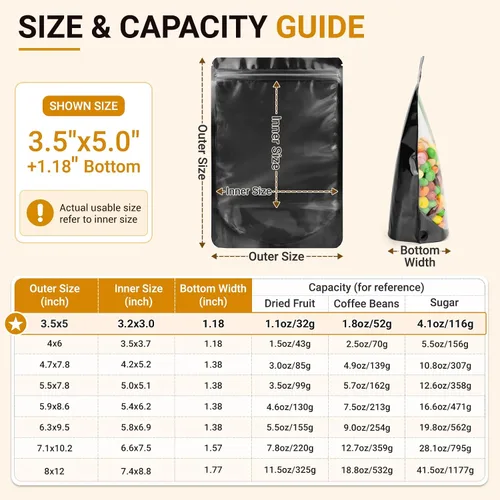 Vista 2 de ANZNKU 100PCS Mylar Bags Resealable Small Smell Proof Bags(Black, 3.5x5)