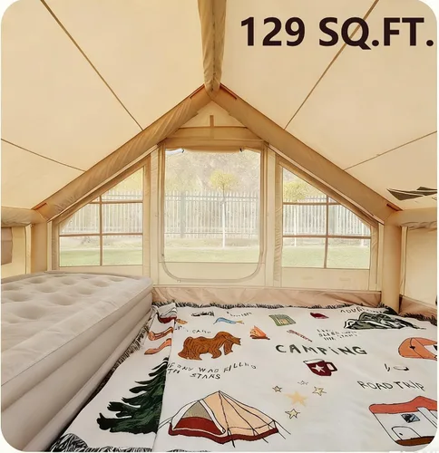 Vista 3 de Tiendas inflables para 5-8 personas de 129 pies cuadrados, tienda de campaña de inflado rápido, tienda de campaña Oxford Glamping 300D con gato