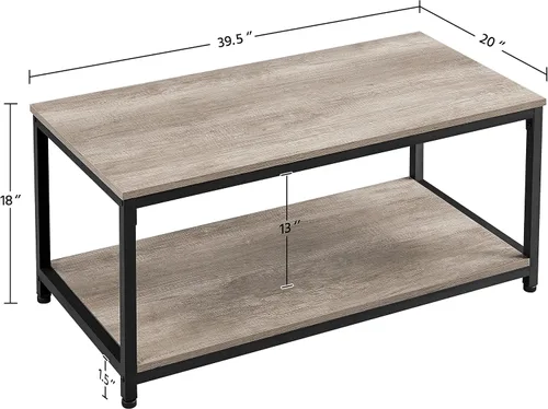 Vista 3 de Yaheetech - Mesa de centro de 2 niveles de 39.5" con estante de almacenamiento, mesa de centro gris industrial, fácil de montar, mesas centrales