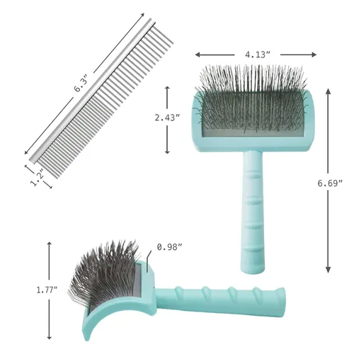 Vista 2 de Kit de cepillo grande y peine verde, cepillo extra largo para el cuidado del perro para cabello rizado, elimina el pelo largo y suelto y la capa