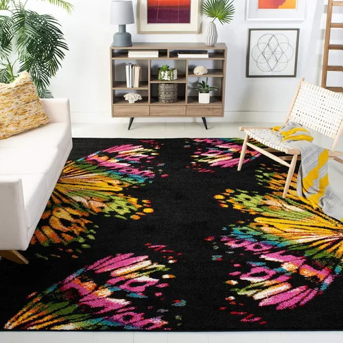 Vista 8 de SAFAVIEH Fiesta Shag Collection - Alfombra para pasillo, 2 pies 3 pulgadas x 8 pies, color negro y amarillo, diseño moderno, no desprende pelusa