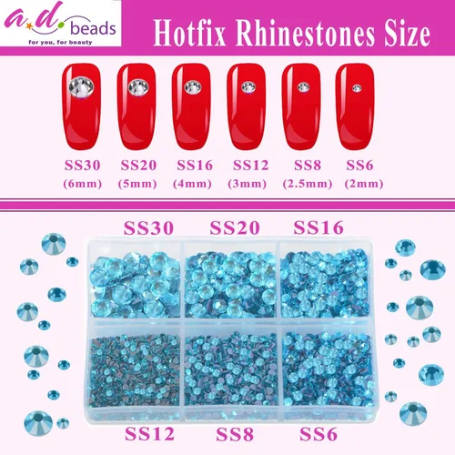 Vista 3 de AD Beads 4500 diamantes de imitación termoadhesivos con parte trasera plana, 6 tamaños (0.079-0.236 in), gemas de cristal redondas con pinzas