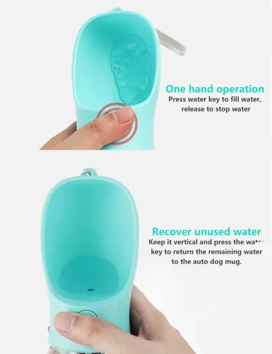 Vista 4 de Kalimdor Botella de agua para perros, dispensador de agua portátil a prueba de fugas para cachorros con alimentador para mascotas, caminar al aire