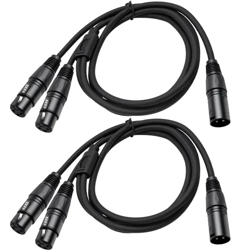 Vista 10 de Paquete de 2 divisores XLR Y, 1.5 pies XLR hembra a doble macho, cables de audio de micrófono equilibrados para micrófono estéreo a audio L & R