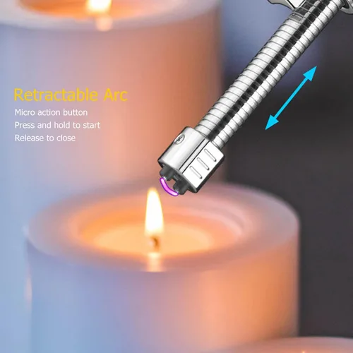 Vista 4 de Encendedor eléctrico USB portátil, reutilizable, de doble arco, recargable por USB, manguera retráctil resistente al viento, IPX7, impermeable