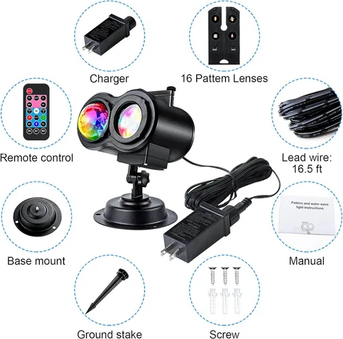 Vista 8 de Luces de proyector de Halloween para exteriores, luces de proyector de Navidad con copo LED Holiday Projector Lights Waterproof with Remote