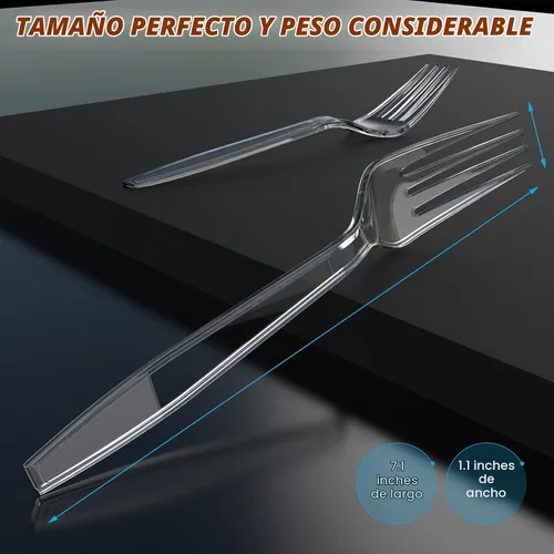 Vista 5 de Dipoo Tenedores de plástico transparente de 18 cm de alta resistencia con resistente al calor y sin BPA, cubiertos de plástico sólidos y duraderos