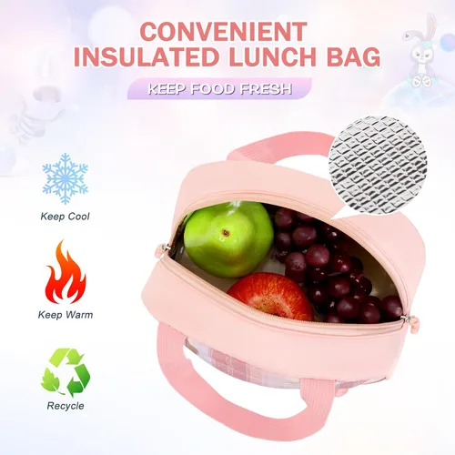 Vista 6 de Juego de mochila para niñas, mochila infantil para niñas, mochila escolar Kawaii Bunny para niña, jardín de infantes, primaria, preescolar, Tartán