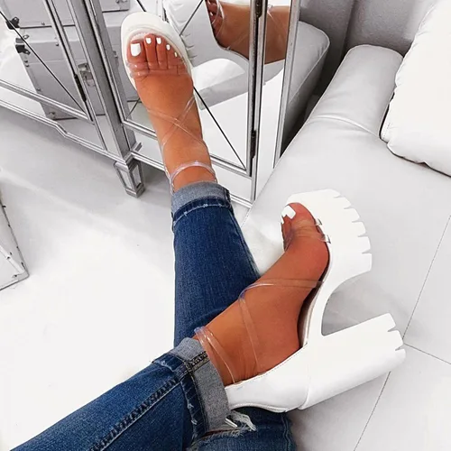 Vista 2 de AIHOU Sandalias para mujer con punta abierta tacón alto tacón alto sandalias casuales de verano con tiras de cuña para mujer