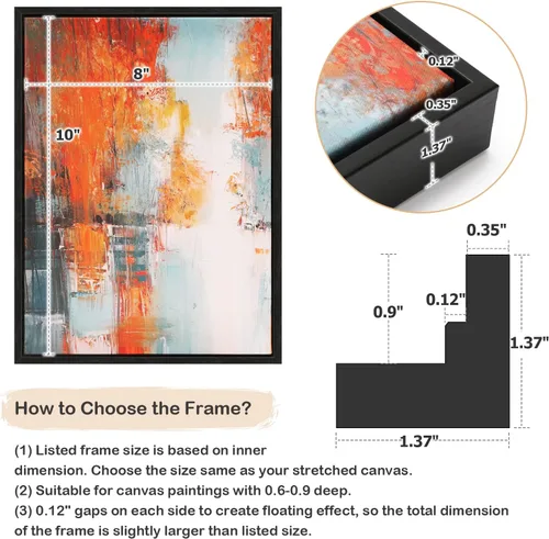 Vista 3 de FOLKOR Floating Frame for 8x10 Inch Canvas Painting with 0.6-0.8" Deep, 2 Pack Canvas Floater Frame Living Room Decor, Wall Art frame for Prints Oil