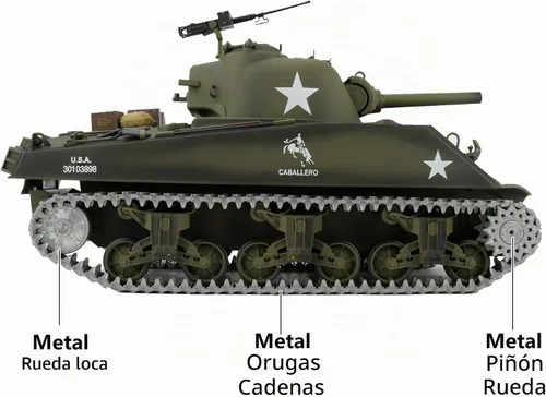 Vista 2 de Modificado TK7.0 Edition 1/16 2.4ghz Control remoto US M4A3 Sherman Tank Modelo (torreta giratoria de 360 grados) (caja de engranajes de acero)