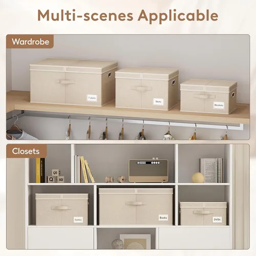 Vista 7 de Lifewit - Contenedores de almacenamiento de ropa con tapas, cajas plegables de tela con asas, organizador decorativo para armario, contenedores