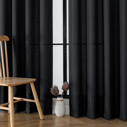 Vista 22 de OWENIE Bob Juego de 2 Paneles de Cortinas Negras de Cocina para Ventanas de 36 Pulgadas de Largo, Cortinas Cortas de Café con Textura de Lino