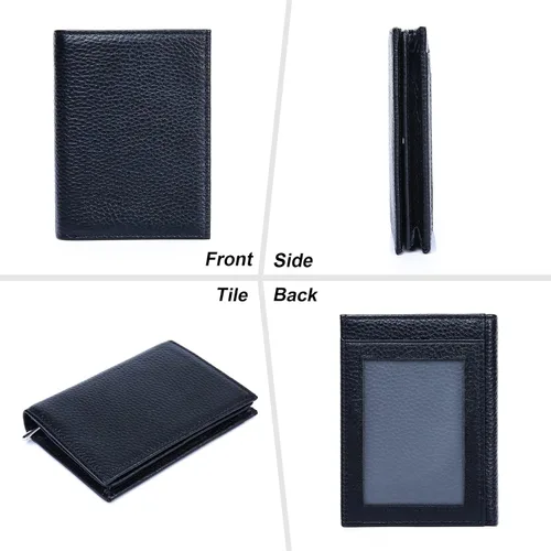 Vista 5 de Fependu Cartera pequeña para mujer, con bloqueo RFID, de piel auténtica, compacta, plegable, con bolsillo, con cremallera, mini monedero