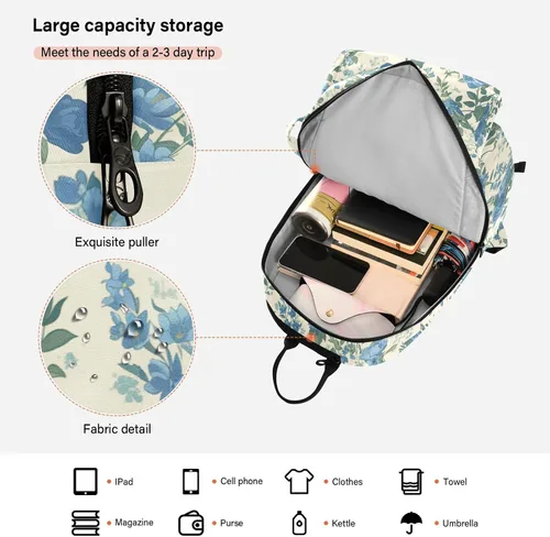 Vista 6 de Bolsa de pelota de raqueta de tenis, estilo vintage, diseño floral, rosas azules, bolsas de gimnasio, mochila de viaje para adolescentes, niños