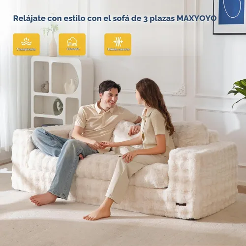 Vista 3 de MAXYOYO Sofá de 3 Plazas sin Estructura, Sofá Moderno Acolchado para Sala de Estar, Sillón Suave Tipo Puf de Espuma de Alta Densidad con Almohadas