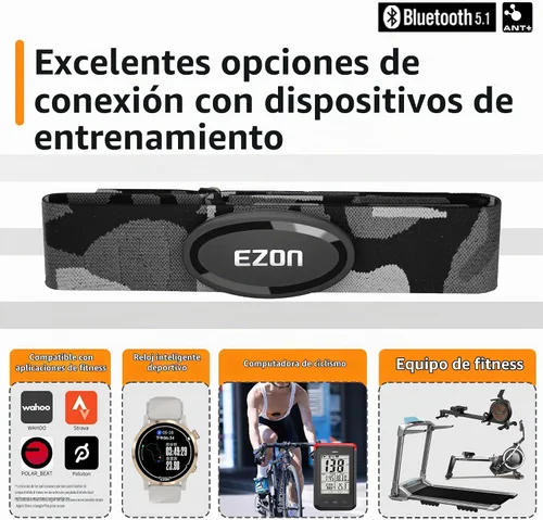 Vista 3 de EZON Heart Rate Monitor Chest Strap C009Pro,ANT+& Bluetooth 5.1 Dual Protocol,Up to 400H Battery Life,Compatible with Negro
