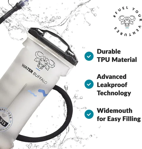 Vista 3 de Water Buffalo Oasis Hydration Bladder – 2L and 3L Water Bladder for Hiking Backpack, Leakproof Design with Insulated Hose and High-Flow Bite Valve